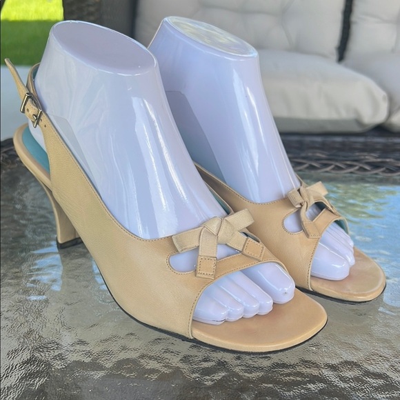 Thierry Rabotin Nude Leather Slingback Sandals 38.5 | Bow Detail Made in Italy - Picture 1 of 10